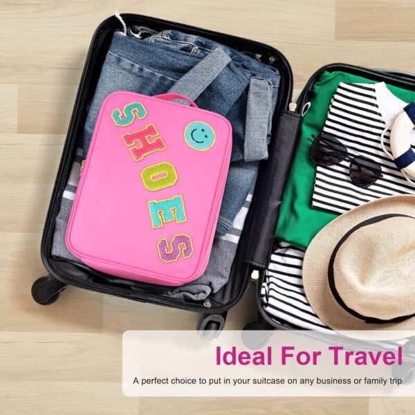 Travel Shoe Bag Water Resistant Cute Shoe Pouch Holds 3 Pair of Shoes Organizer with Sewn Letter Patches - Image 4