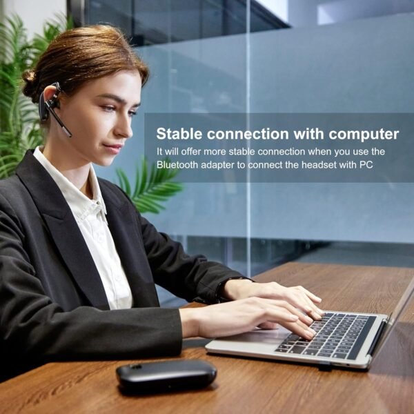 Bluetooth Headset V5.1, Wireless Headset with 500mAh Charging Case, Bluetooth Earpiece with Noise Canceling Mic for Driving and Office. (USB-A Bluetooth Adapter Included) (Black) - Image 5