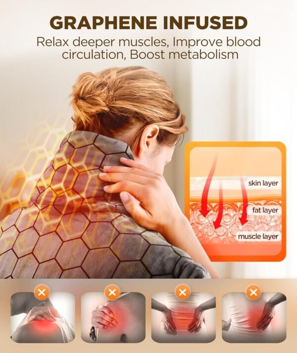 Graphene-Infused Heating Pad 3X Deeper Pain Relief, Weighted Instant Heating Pads for Neck and Shoulders, Heated Wrap w/ 6 Heat Options 4 Auto-Off Timer, Gifts for Mom Women Christmas Birthday - Image 3