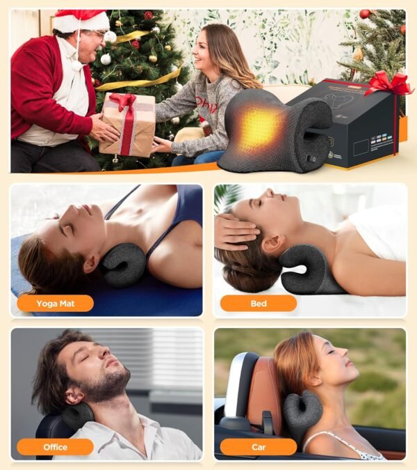 3s Heated Neck Stretcher for Neck Pain Relief, Graphene Heating Pad, Odorless Neck Cloud Cervical Traction Device Chiropractic Pillow for Neck and Shoulder, Gifts for Men, Women, Mom, Dad (Black) - Image 6