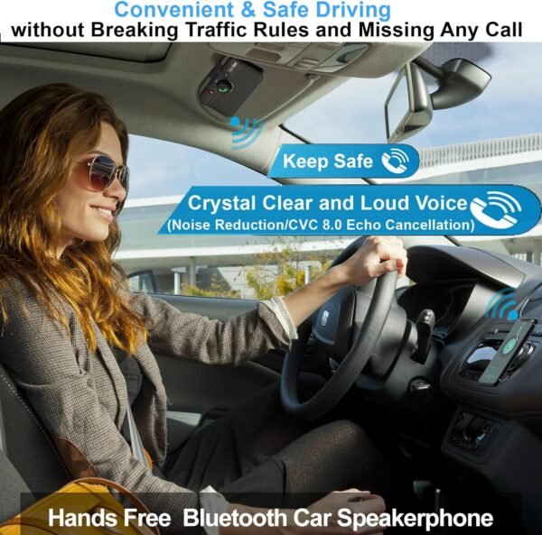 Bluetooth 5.3 Car Speaker, Handsfree Cell Phone Automobile Speakerphones, Support Siri Google Voice Assistant/Motion AUTO ON, Bluetooth Visor Speakerphone Wireless Car kit - Image 2