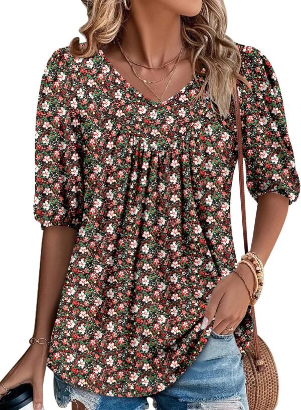 Magritta Womens Puff Half Sleeve Summer Tunic Tops Casual Chest Pleated Shirts Work Blouse for Women Dressy - Image 2