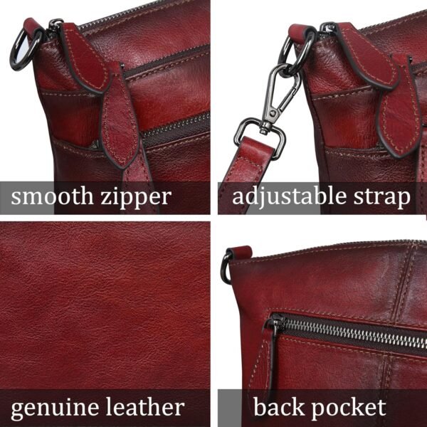 HESHE Crossbody Bags for Women Genuine Leather Purses with Multi-Pockets Vintage Ladies Small Shoulder Satchel Bag - Image 6