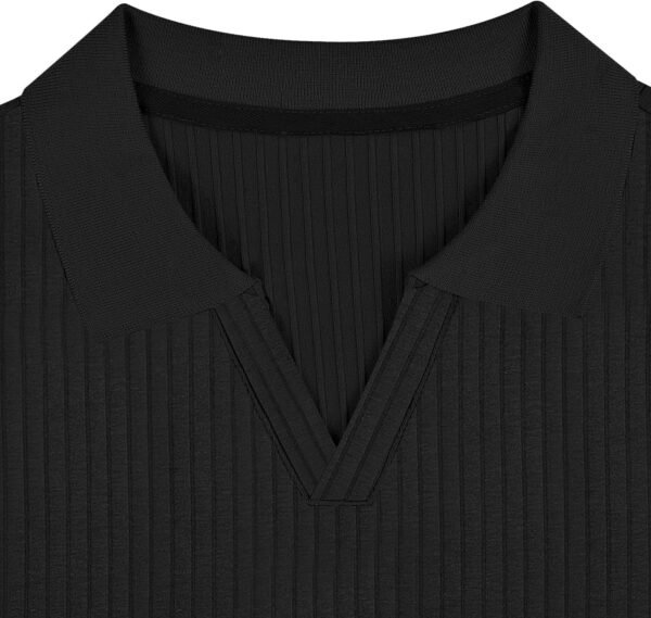 Men's Muscle V Neck Polo Shirts Slim Fit Short Long Sleeve Cotton Golf T-Shirts Ribbed Knit Soft Tees - Image 3