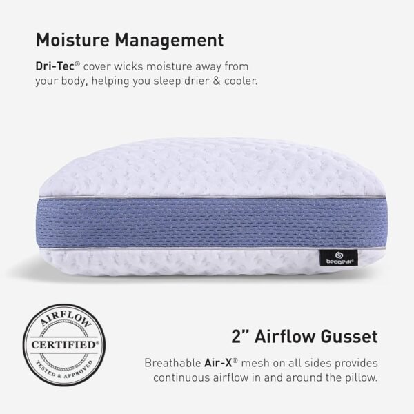 Bedgear Balance Performance Pillow – 1.0 - Moisture Wicking Bed Pillow for All Sleep Positions - Medium Firmness Bed Pillow - Washable Removable Cover – 20" W x 26" L x 5.25" H - Image 3