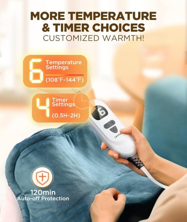 Graphene-Infused Heating Pad 3X Deeper Pain Relief, Weighted Instant Heating Pads for Neck and Shoulders, Heated Wrap w/ 6 Heat Options 4 Auto-Off Timer, Gifts for Mom Women Christmas Birthday - Image 5