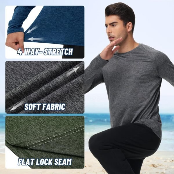 3 Pack Long Sleeve Shirts for Men - Dry Fit Moisture Wicking UV Sun Protection T-Shirts for Fishing Workout Athletic - Image 3