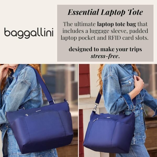 Baggallini Essential Laptop Tote - Work Tote Bag with Laptop Sleeve - Lightweight Travel Crossbody Shoulder Bag for Women - Image 2