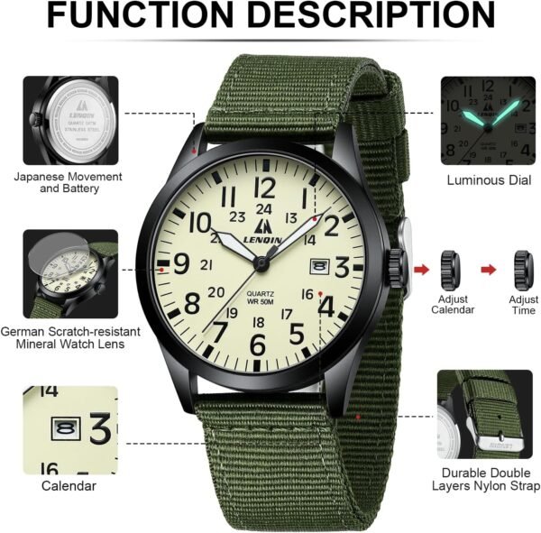LN LENQIN Mens Watches Unisex Military Sport Nylon Strap Stylish Luminous Fashion Analog Quartz Watch for Men Waterproof Army Tactical Casual Wristwatch - Image 7