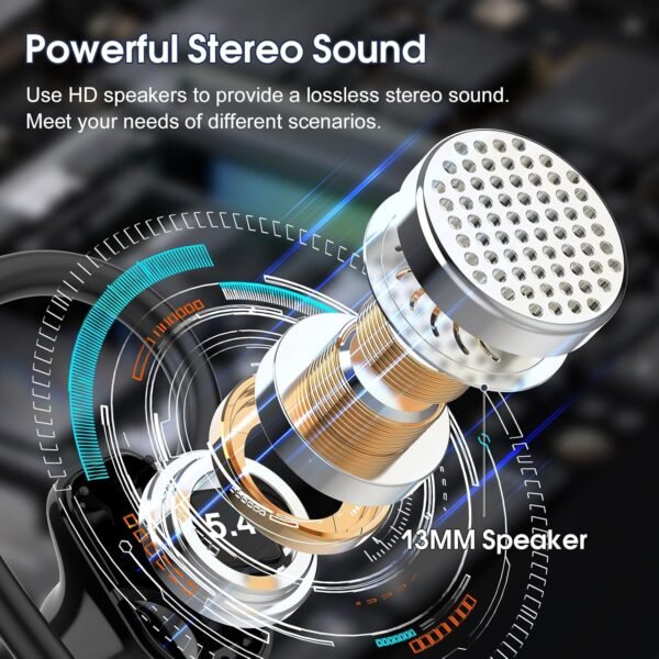 OYIB Wireless Earbuds Bluetooth 5.4 Headphones Sport, Stereo Deep Bass Bluetooth Earbuds with Earhooks, 50H Over Ear Bud with ENC Mic, IP7 Waterproof Wireless Earphone for Workout/Running, Deep Black - Image 2
