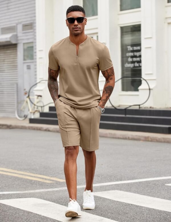 COOFANDY Men's 2 Pieces Outfits Casual Quarter Zip Polo T Shirt and Shorts Set Athletic Jogging Summer Tracksuit - Image 4
