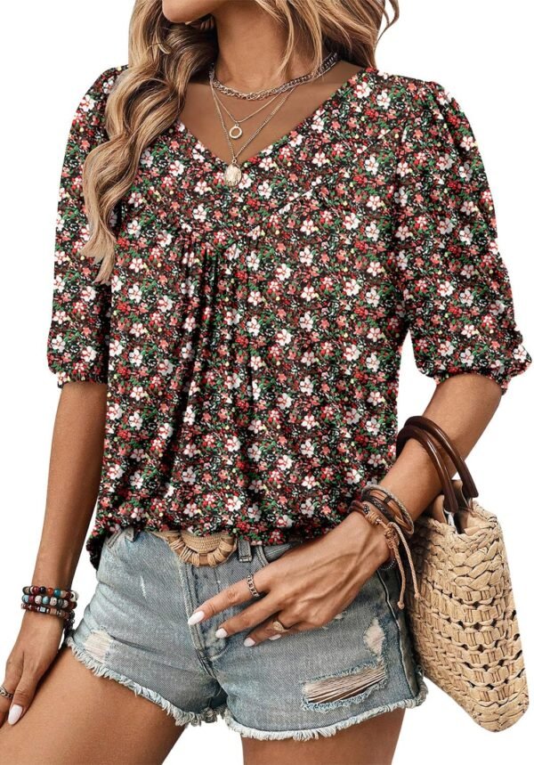 Magritta Womens Puff Half Sleeve Summer Tunic Tops Casual Chest Pleated Shirts Work Blouse for Women Dressy - Image 3
