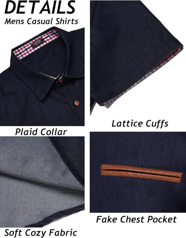 COOFANDY Men's Casual Short Sleeve Button Down Dress Shirt Plaid Collar Denim Work Shirts - Image 5