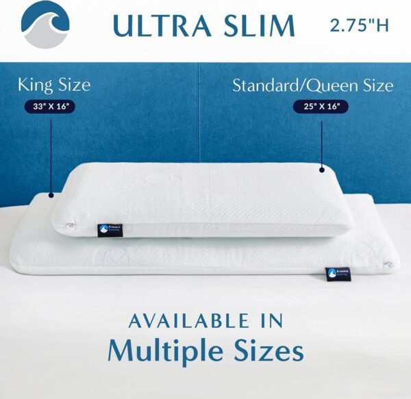 Bluewave Bedding Ultra Slim Gel Memory Foam Pillow for Stomach and Back Sleepers - Thin, Flat Design for Cervical Neck Alignment and Deeper Sleep (2.75-Inches Height, Standard Size) - Image 4