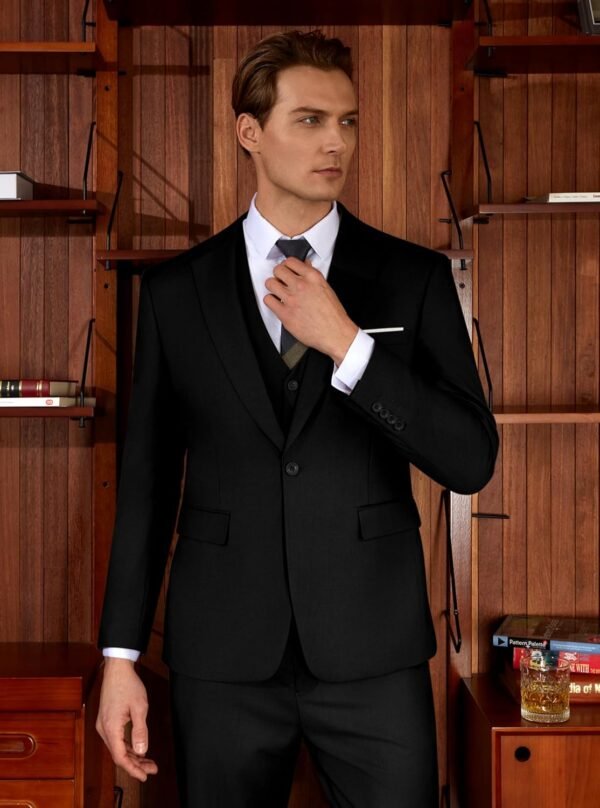 WULFUL Men’s Slim Fit Suit One Button 3-Piece Blazer Dress Business Wedding Party Jacket Vest & Pant - Image 9