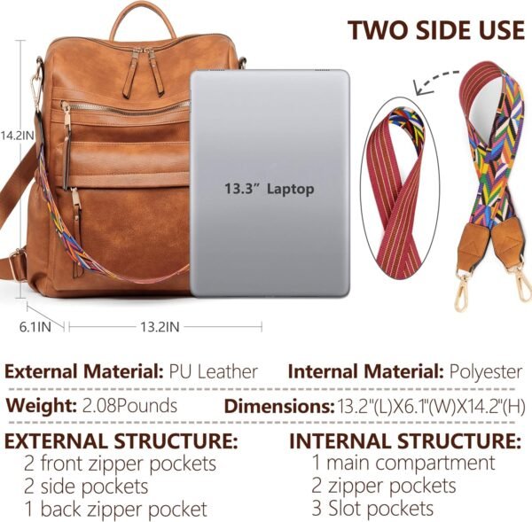 Dora & Liz Womens Backpack Purse Leather Fashion Travel Backpack Purse for Women Designer Ladies Shoulder Bags - Image 3