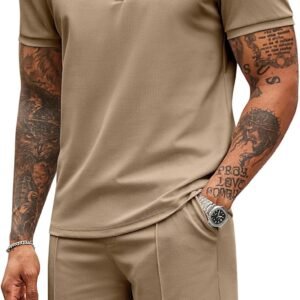COOFANDY Men's 2 Pieces Outfits Casual Quarter Zip Polo T Shirt and Shorts Set Athletic Jogging Summer Tracksuit