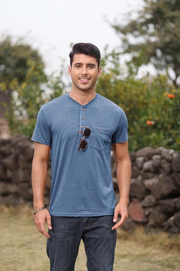 YawYews Men's Henley Shirts Short Sleeve Casual Button T Shirts Lightweight Classic Tee Shirts with Pocket - Image 3