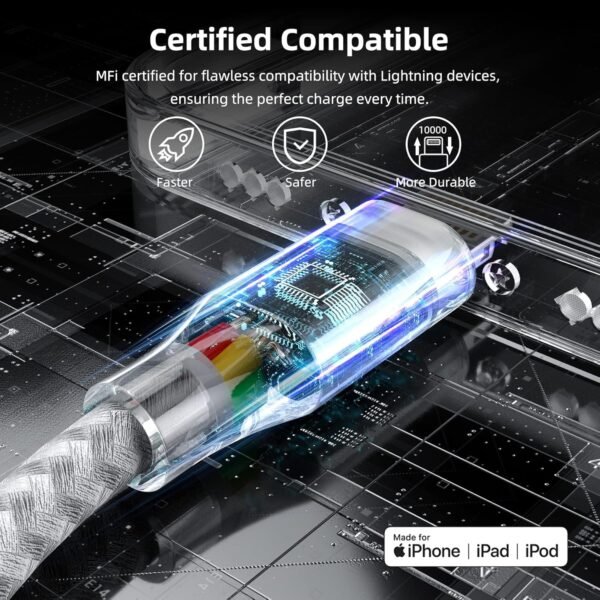 iPhone Charger 3 Pack 10 ft Apple MFi Certified Lightning Nylon Braided Cable Fast Charging Cord Compatible with iPhone 13 12 11 Pro Max XR XS X 8 7 6 Plus SE iPad and More - Image 2