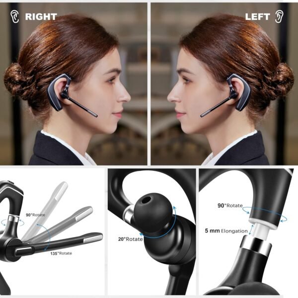 Bluetooth Headset V5.1, Wireless Headset with 500mAh Charging Case, Bluetooth Earpiece with Noise Canceling Mic for Driving and Office. (USB-A Bluetooth Adapter Included) (Black) - Image 4