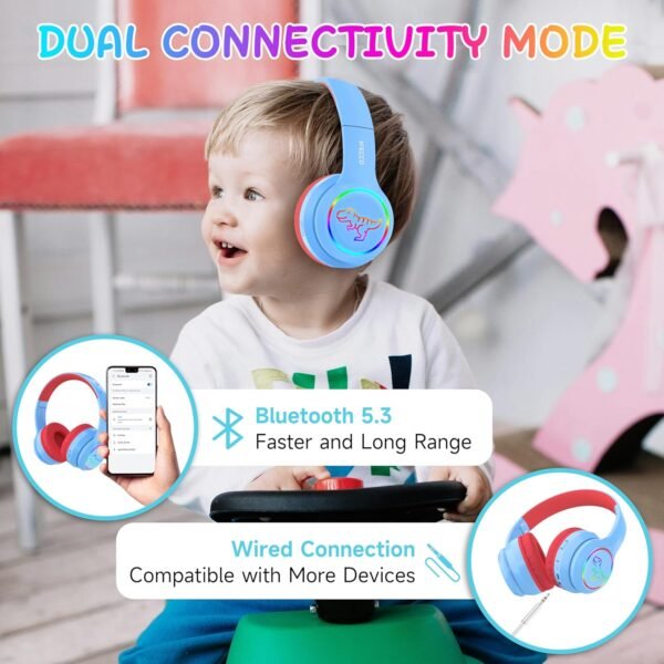 IFECCO Bluetooth Kids Boys Headphones with Microphone,Cute Light Up Dinosaur Children Wireless Headphones Volume-limiting for School Travel,Boys Gifts for 3-12years - Image 3