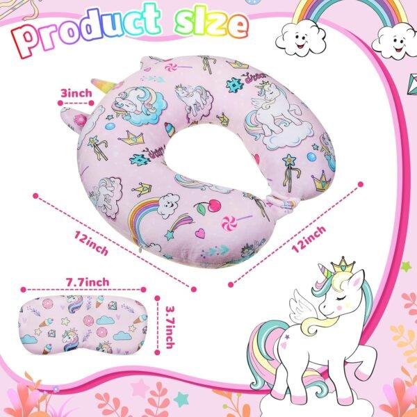 Thyle 2 Set Unicorn Neck Travel Pillow for Kids and Eye Mask Lightweight Travelling Sleeping Pillow Set for Airplane, Car, Train, Bus and Home Use Support Blindfolds - Image 2