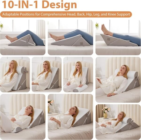 3PCS Wedge Pillow Set for After Surgery, Bed Wedge Pillow for Headboard, Wedge Pillow for Acid Reflux Relief, Sleeping, Post Surgery, Back Support Pillow for Bed Sitting Up, Snoring, White/Grey - Image 2