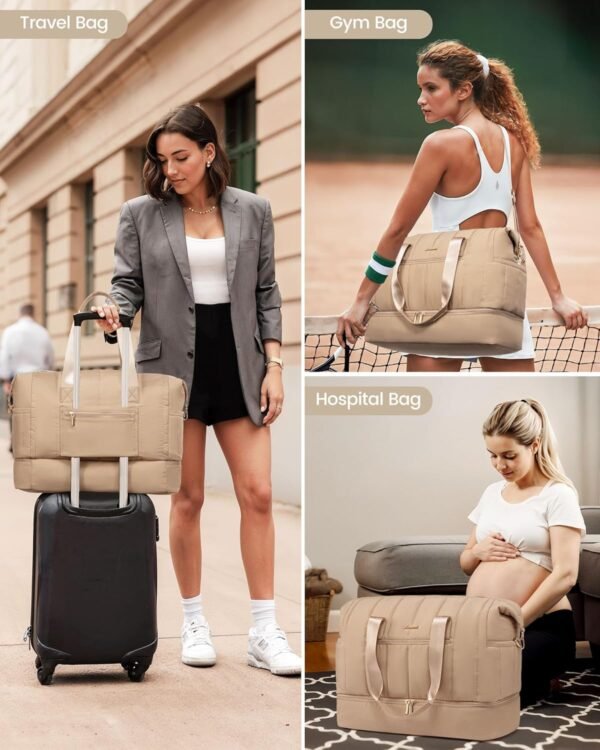 LOVEVOOK Travel Duffle Bag,Puffer Weekender Bags For Women with Shoe Compartment,42L Carry On Duffel Bags For Airplanes,Hospital Bag for Labor and Delivery,Overnight Bag With Toiletry Bag,2Pcs Set - Image 7