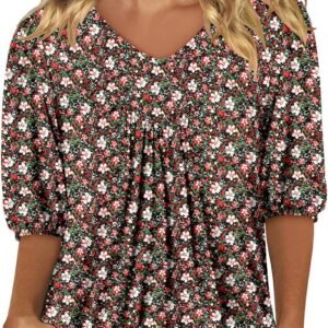 Magritta Womens Puff Half Sleeve Summer Tunic Tops Casual Chest Pleated Shirts Work Blouse for Women Dressy