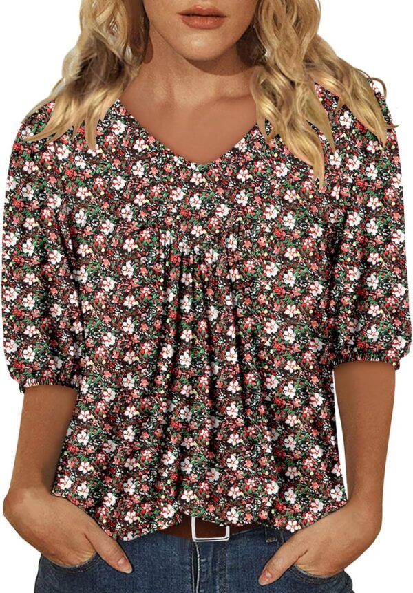 Magritta Womens Puff Half Sleeve Summer Tunic Tops Casual Chest Pleated Shirts Work Blouse for Women Dressy