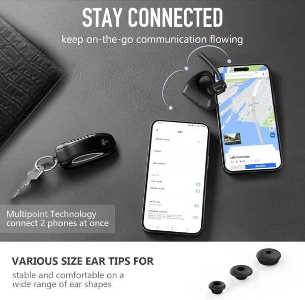 Conambo Bluetooth Headset V5.1 with CVC 8.0 and ENC Noise Reduction Technology, K21 Headset Bluetooth with Microphone Business/Office/Driving - Compatible with iPhone and Android, 18-Hour Talk - Image 5