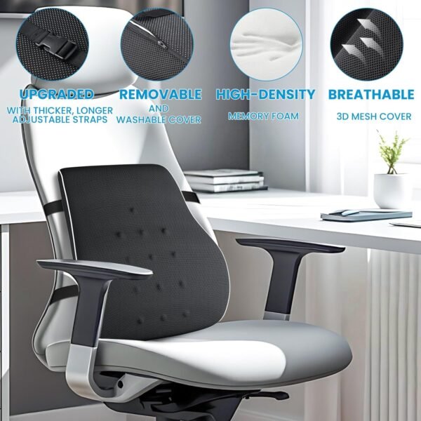 QUTOOL Lumbar Support Pillow for Office Chair,Office Home Essentials,Back Support Pillow for Car, Chair Cushions,Back Pain Relief Improve Posture,Mesh Cover Double Adjustable Straps - Image 9