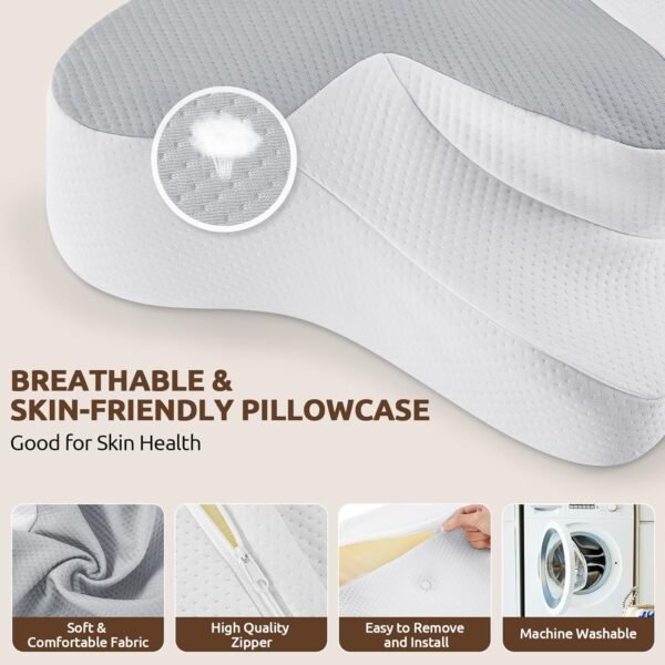 DONAMA Cervical Pillow for Bed Sleeping, Memory Foam Contour Neck Pillows with Breathable Pillowcase, Ergonomic Neck Support Pillows for Side, Back and Stomach Sleepers - Image 4