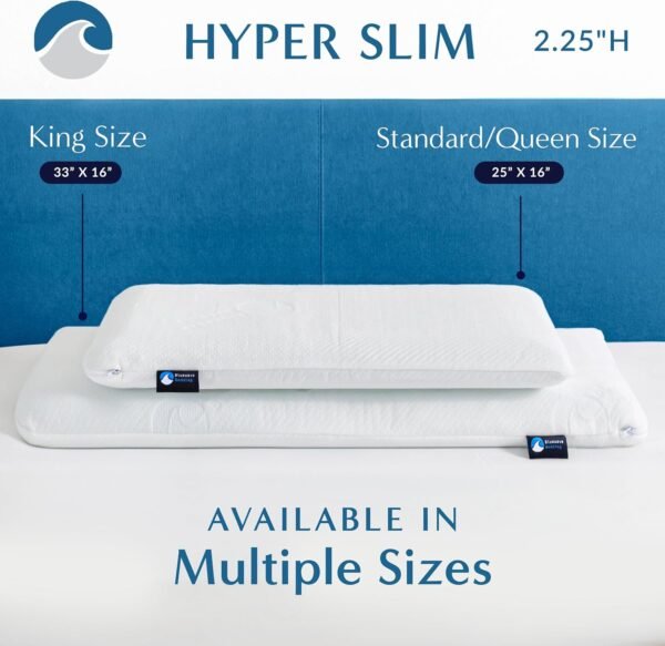 Bluewave Bedding Hyper Slim Gel Memory Foam Pillow for Stomach and Back Sleepers - Thin, Flat Design for Cervical Neck Alignment and Deeper Sleep (2.25-Inches Height, King Size) - Image 4