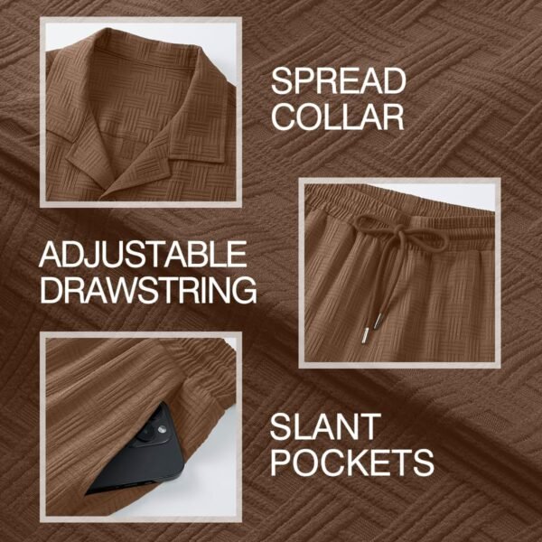 Mens 2 Piece Outfits Summer Beach Set Short Sleeve Button Down Textured Shirts and Shorts Sets Casual Resort Wear - Image 6