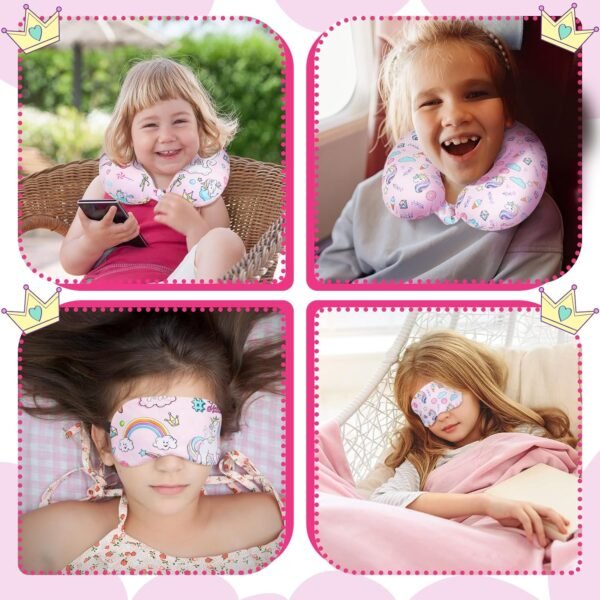 Thyle 2 Set Unicorn Neck Travel Pillow for Kids and Eye Mask Lightweight Travelling Sleeping Pillow Set for Airplane, Car, Train, Bus and Home Use Support Blindfolds - Image 6
