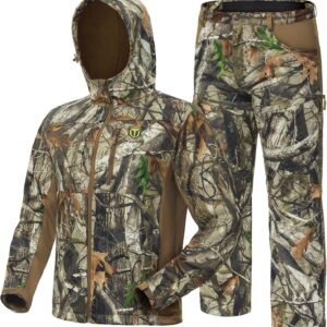 TIDEWE Hunting Clothes for Men with Fleece Lining, Safety Strap Compatible Water Resistant Silent Hunting Jacket and Pants