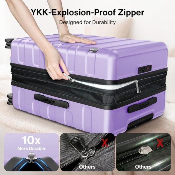 Luggage Sets 3 Piece (3-YEARS VIP SERVICE) Hardside Expandable Lightweight Premium Polycarbonate Simple Beautiful Travel Suitcase with Wheels x1 TSA Approved Lock for Women Men, Purple - Image 6