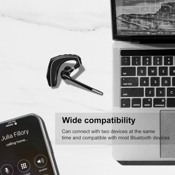 Bluetooth Headset V5.1, Wireless Headset with 500mAh Charging Case, Bluetooth Earpiece with Noise Canceling Mic for Driving and Office. (USB-A Bluetooth Adapter Included) (Black) - Image 3