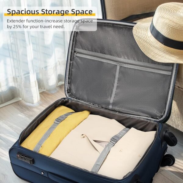 LARVENDER Luggage Sets 5 Piece Softside Expandable Suitcases Set with Spinner Wheels TSA Lock, Lightweight Soft Shell Rolling Travel Luggage Set Clearance for Men and Women, Navy Blue - Image 7