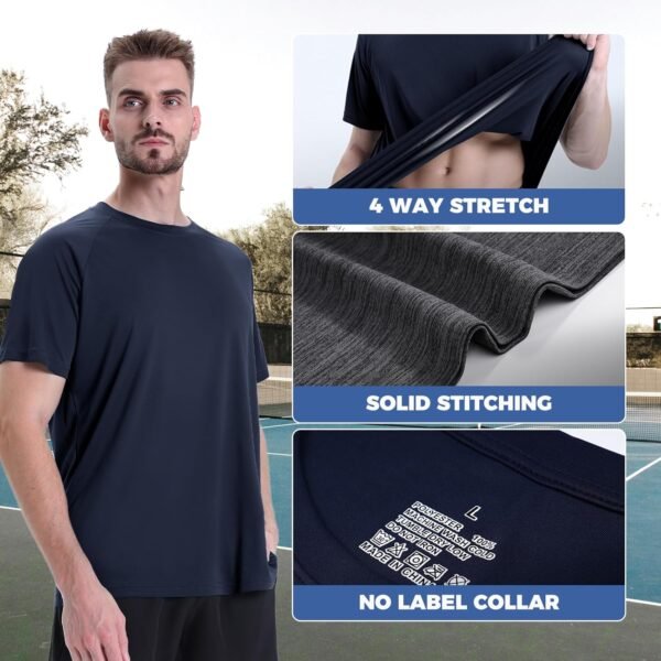 5 Pack Workout Mens T Shirts - Black Gym Dry Fit Short Sleeve Moisture Wicking Tee Tops for Athletic Work Casual Running - Image 2