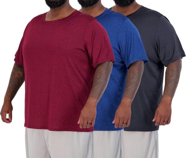 Real Essentials 3 Pack: Men’s Big & Tall Tech Stretch Long-Sleeve & Short-Sleeve Dry-Fit T-Shirt (3XT-5XT)