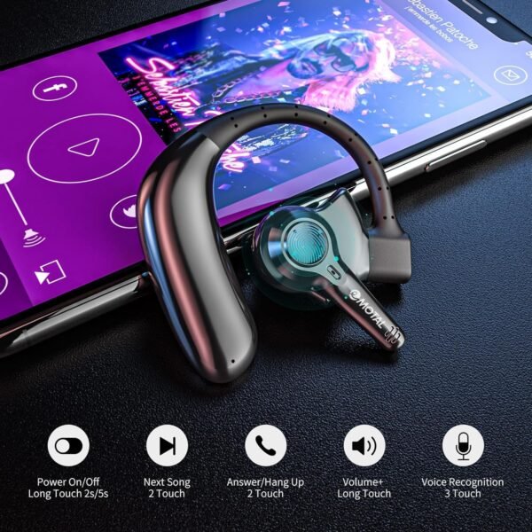 Dual-Mic AI Noise Cancelling Bluetooth Headset for Cell Phones, 10 Days Standby 30Hrs HD Talktime Bluetooth Earpiece IPX6 Waterproof Ultralight for Driving/Truckers/Business, Black - Image 6