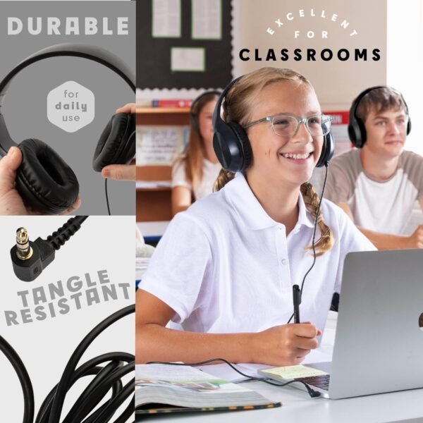 Bulk Kids Headphones for School with Microphones - 5-Pack On-Ear 3.5mm Wired Headphones for Schools -Comfy Wired Kids Headphones with in-Line Mics – School Headphones for Kids - Image 5