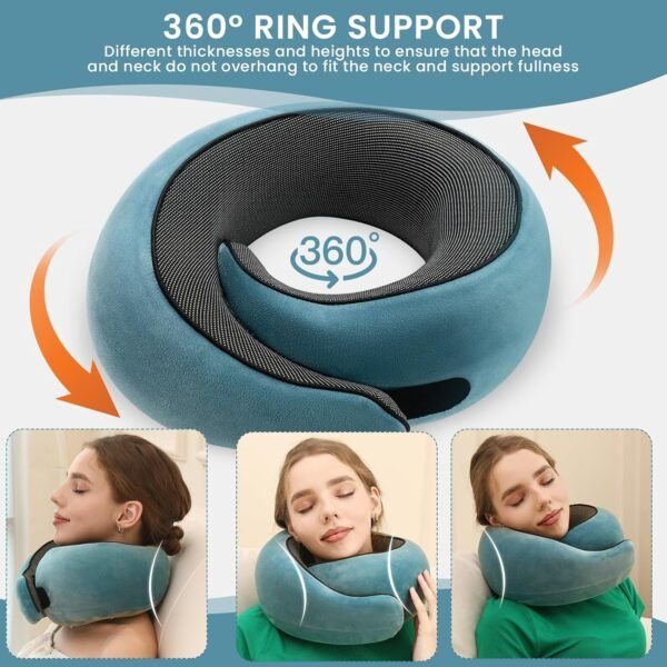 Neck Pillow, Travel Pillow uses Memory Foam to Support Neck Comfort, Ideal Companion for Airplane and car Travel, Compact, Convenient, and Versatile Airplane Sleep Pillow(Light Blue) - Image 3