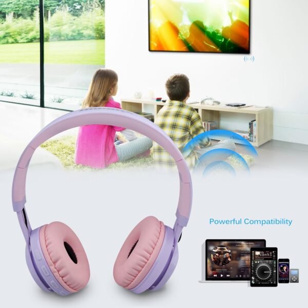 Riwbox WT-7S Kids Bluetooth Headphones Light Up, Foldable Stero Wireless Headset with Microphone and Volume Control for PC/Tablet/TV/Travel (Purple) - Image 7