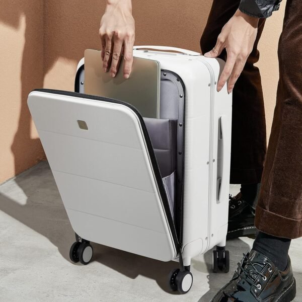 Hanke Luggage Hard Shell Suitcases 24 Inch Checked-Medium Luggage with Spinner Wheels TSA Approved Travel Luggage Wide Handle for Men Women(Smoke White) - Image 2