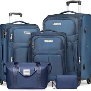 LARVENDER Luggage Sets 5 Piece Softside Expandable Suitcases Set with Spinner Wheels TSA Lock, Lightweight Soft Shell Rolling Travel Luggage Set Clearance for Men and Women, Navy Blue