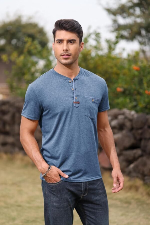 YawYews Men's Henley Shirts Short Sleeve Casual Button T Shirts Lightweight Classic Tee Shirts with Pocket - Image 2