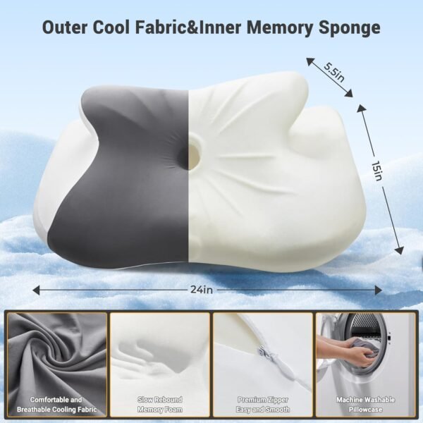 puredown Cervical Neck Pillow for Sleeping, Ergonomic Memory Foam Orthopedic Neck Pillow for Pain Relief, Contoured Support for Back, Side and Stomach Sleepers. - Image 2